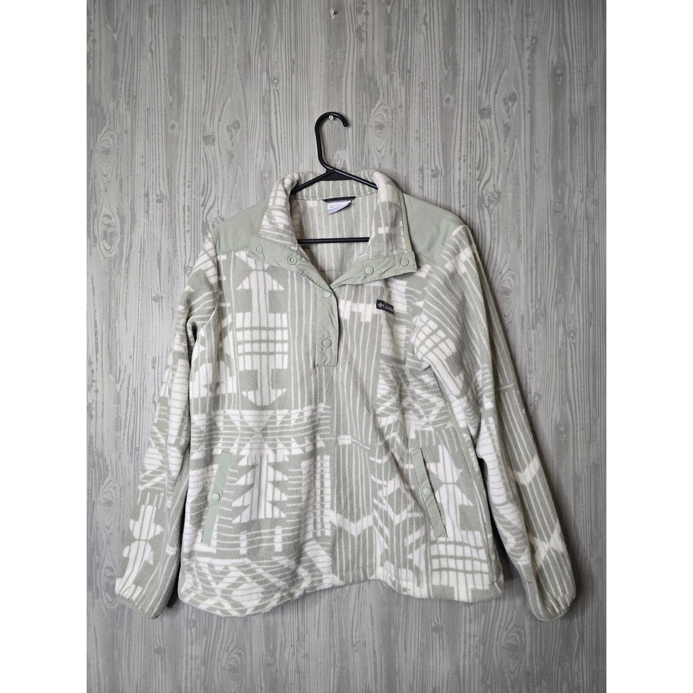 Columbia Sawyer Rapids Fleece Pullover Womens L Printed Half Snap Sage XL5190